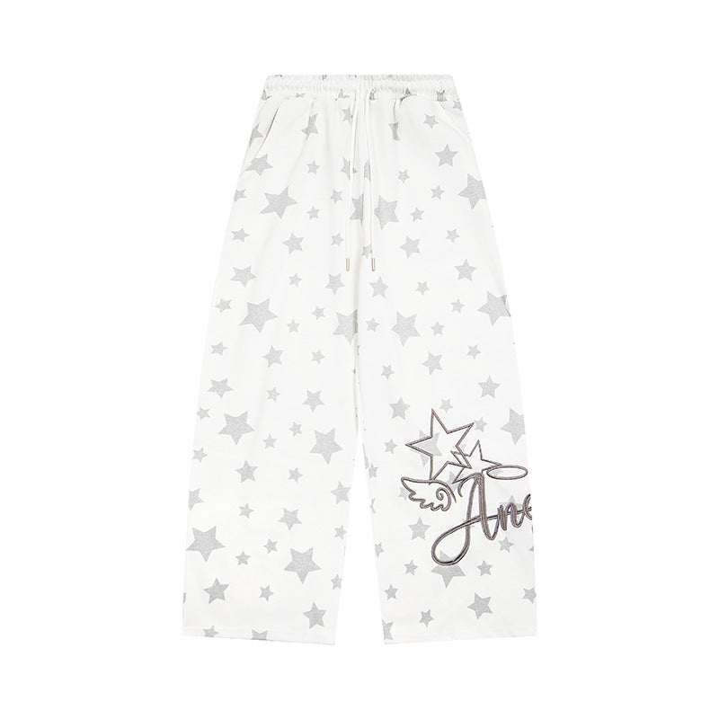 Damen Extraweite Palazzo-Loungehose aus French Terry mit Komfortbund, Kordelzug und Sternenallover Echoarchiv