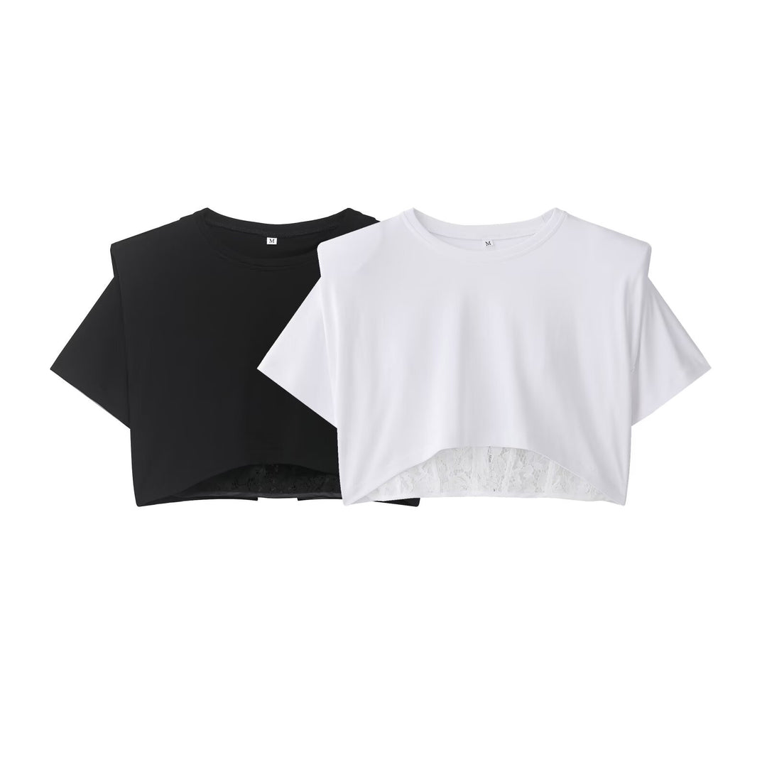 Damen Crop-T-Shirt mit eleganter Spitzenunterlage Echo Archiv