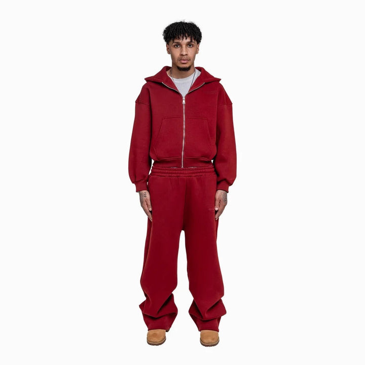 Herren lässiges Reißverschluss-Hoodie- und Palazzohose-Set mit dropped-shoulder Silhouette – Cavarno
