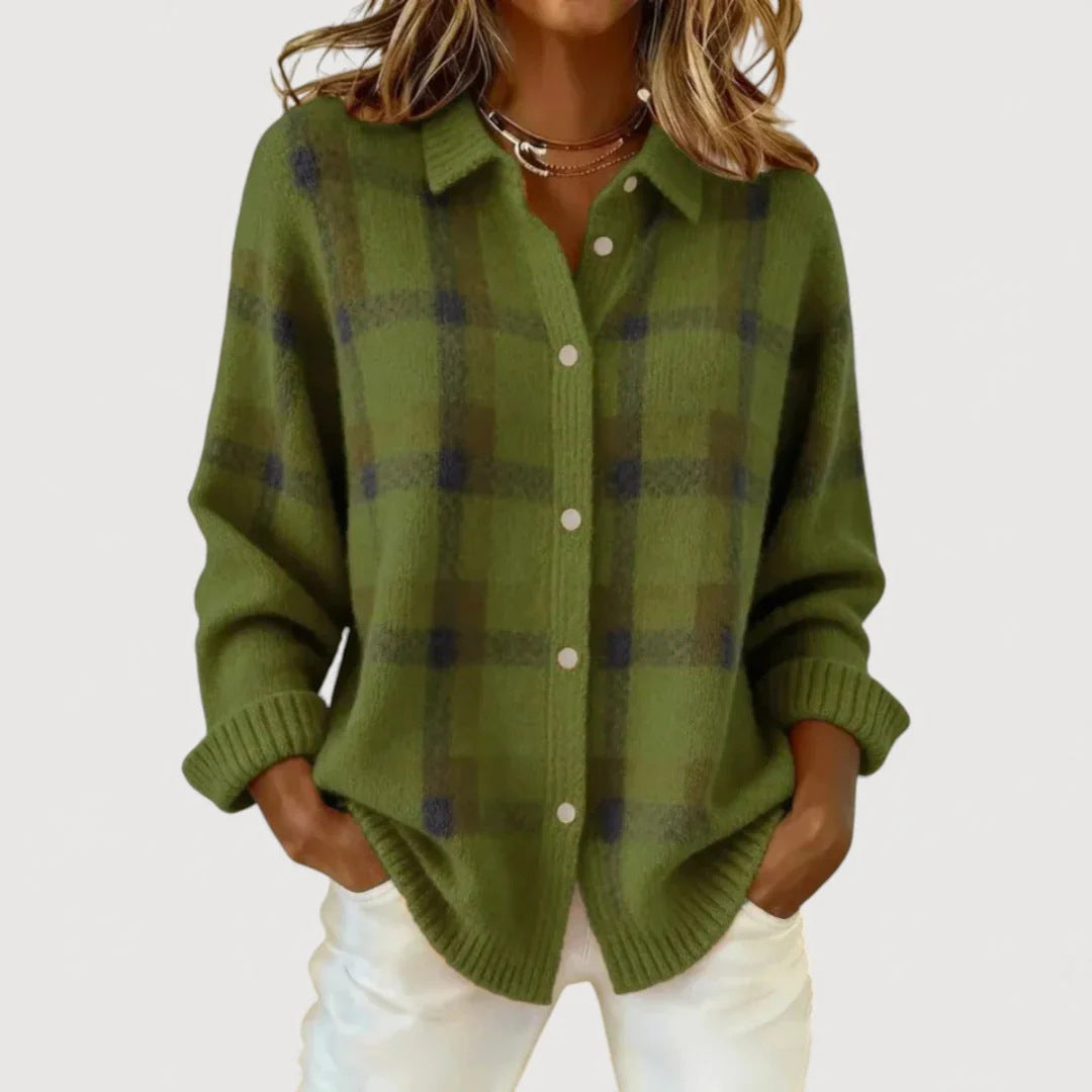 Damen Modische Karierte Strickjacke – Célinea