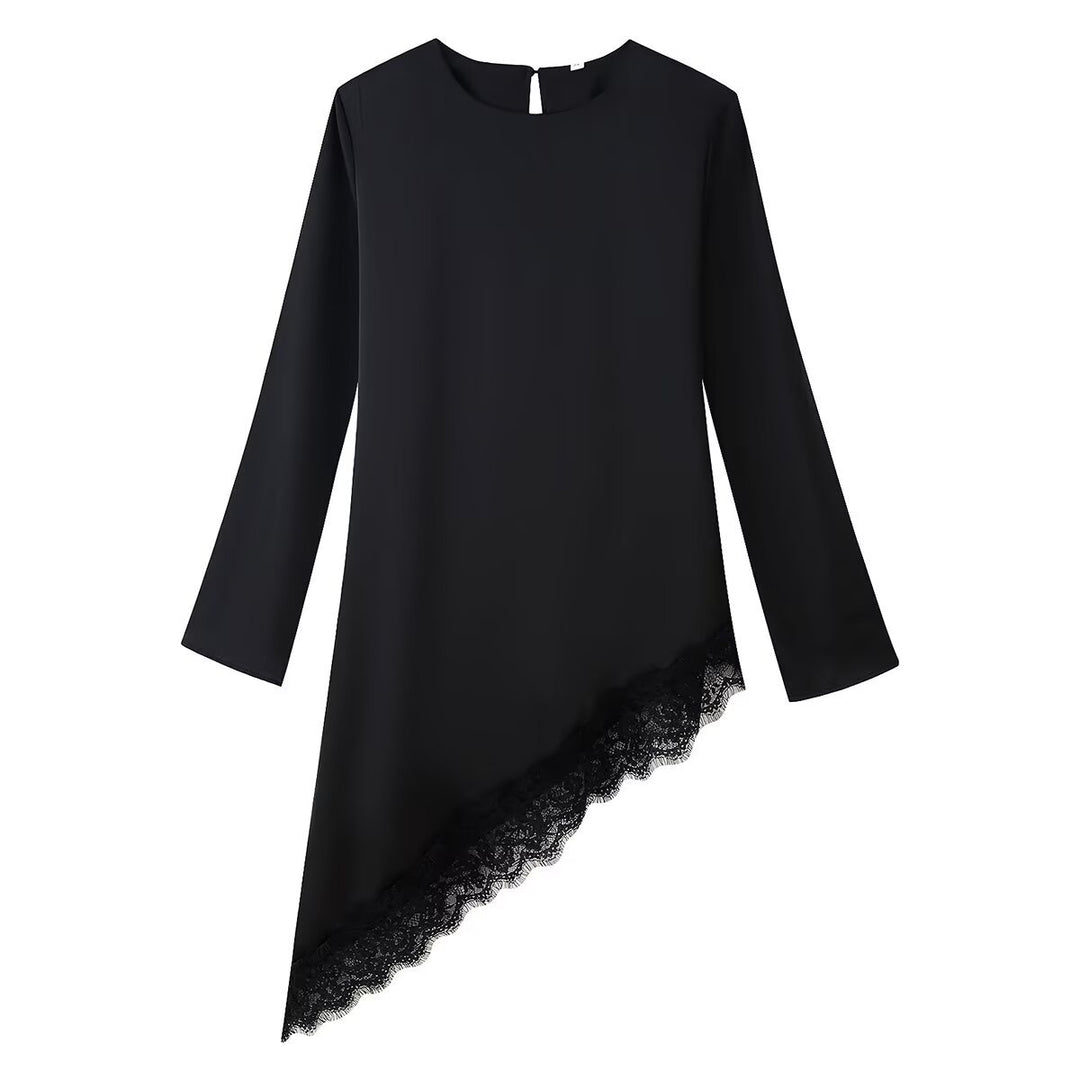 Damen Asymmetrische Tunika-Bluse mit Spitzenbesatz und weitem Ärmel Echo Archiv