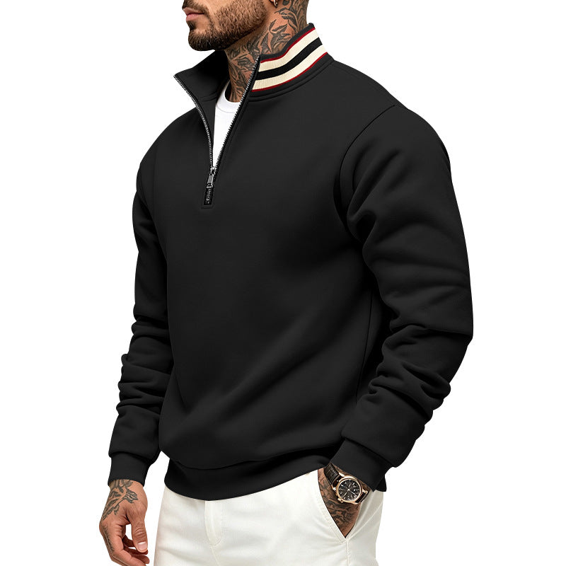 Herren Sweatpullover mit halbem Reißverschluss und gestreiftem Stehkragen Echoarchiv