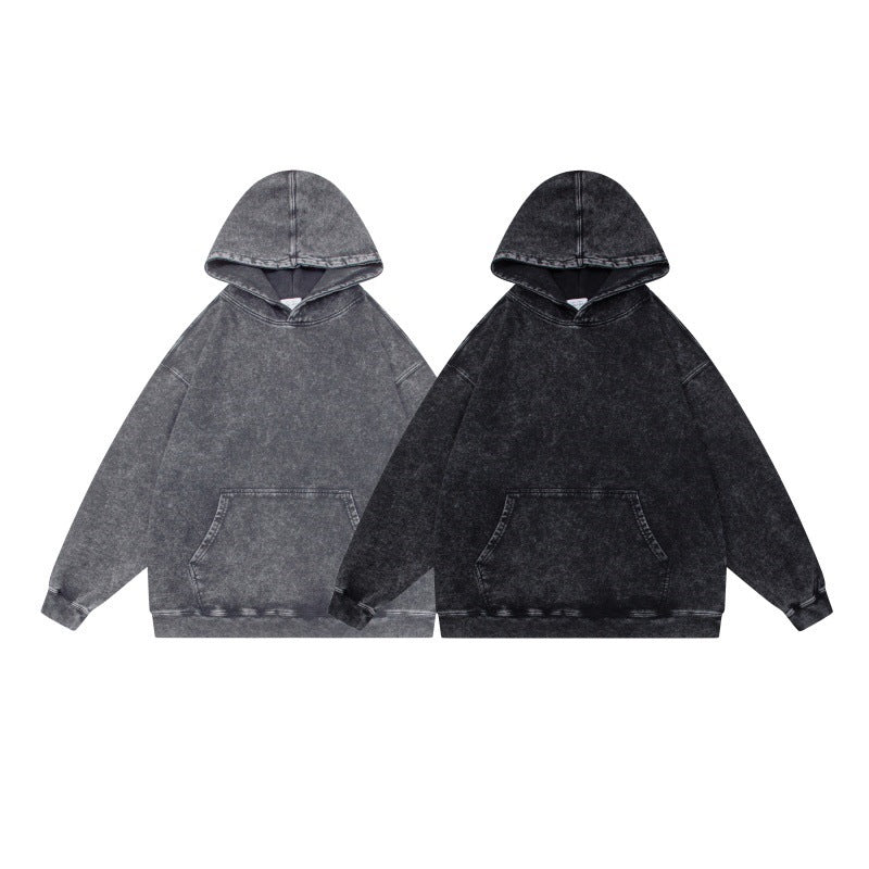 Unisex Oversize-Kapuzenpullover im Acid-Wash mit Kängurutasche und Raglanärmeln Echoarchiv