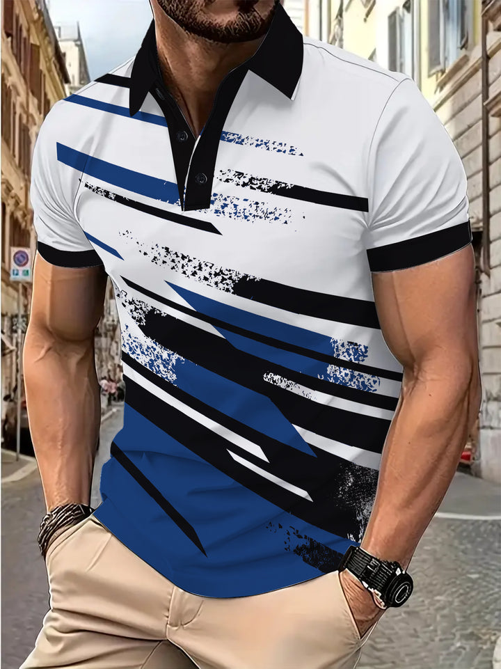 Herren Kurzarm Poloshirt mit dynamischem Streifenmuster Echoarchiv