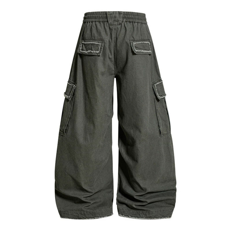 Damen Weite Cargo-Hose mit elastischem Bund, Cargo-Taschen und verstellbarem Saum Echoarchiv