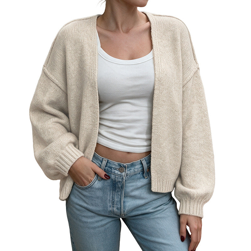 Damen Oversize-Strickcardigan mit Ballonärmeln und offener Front Echoarchiv