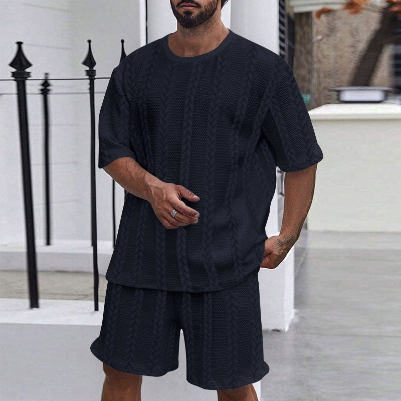 Herren lässiges Strick-Kurzarm-Outfit mit weitem Schnitt Echoarchiv