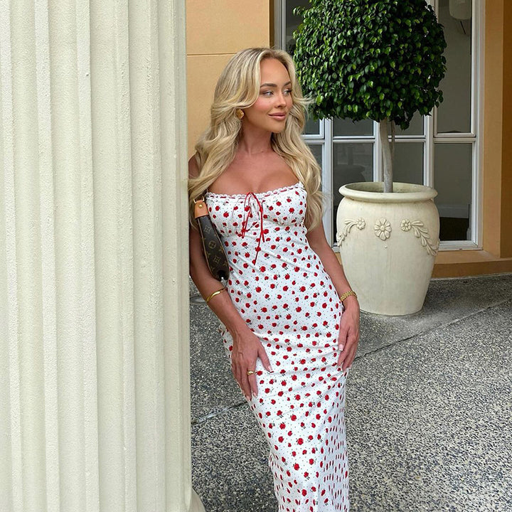 Damen Blumen-Midikleid mit verstellbaren Spaghettiträgern und eleganter Raffung Echo Archiv