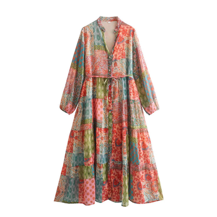 Damen Maxikleid mit Paisley‑Print, V‑Ausschnitt, Taillenband und Stufenrock Echo Archiv