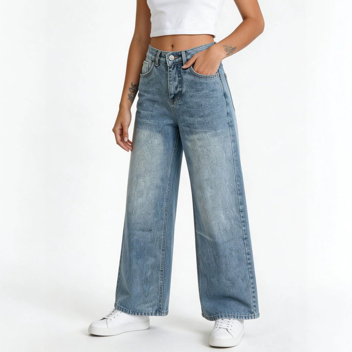 Damen nan hochgeschnittene Palazzo-Jeans mit extra weitem Bein und taillierendem Schnitt Echo Archiv