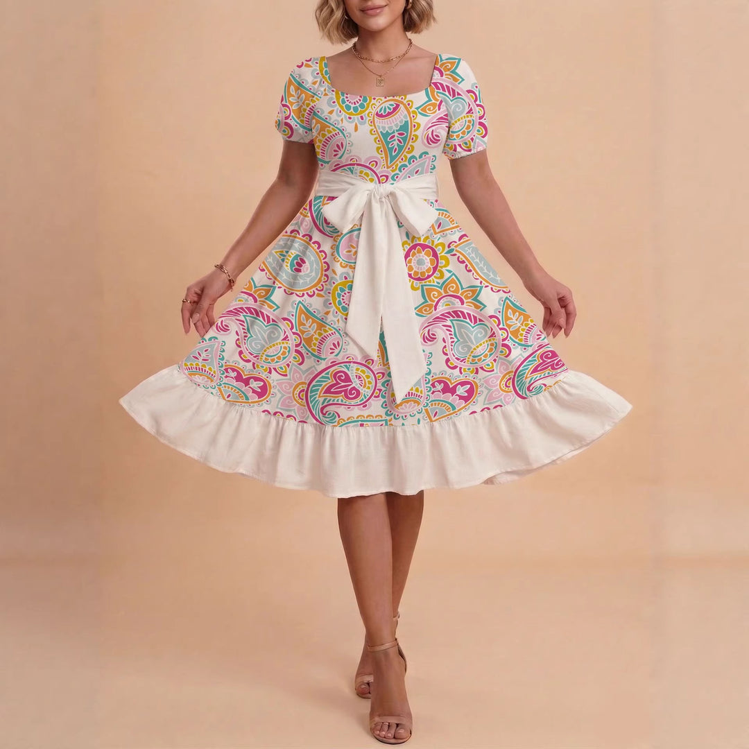 Damen Verspieltes Maxikleid mit Bärenmuster und taillierbarem Band Echo Archiv