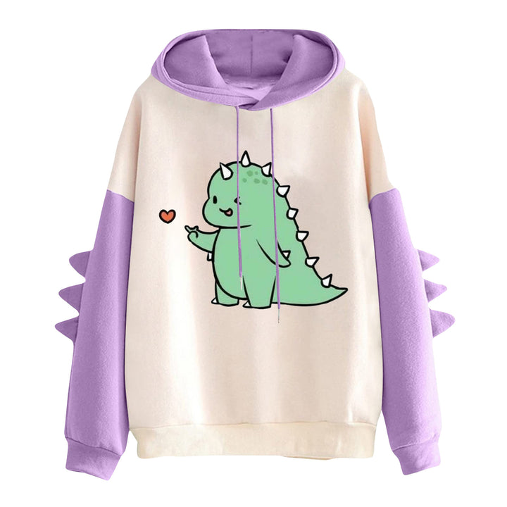 Damen Kapuzenpullover mit niedlichem Dinosaurierprint und dreidimensionalen Stacheln – Auréline