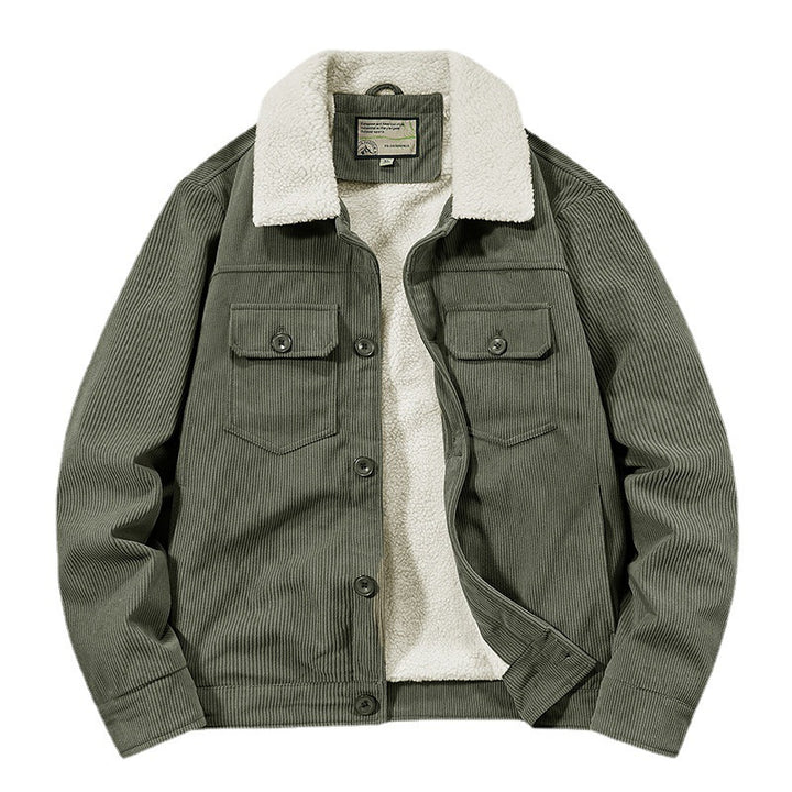 Herren Cord-Workjacke mit Sherpa-Innenfutter, Reverskragen und Druckknopfleiste – Taviero