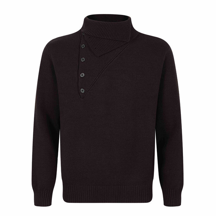 Herren Strickpullover mit asymmetrischer Knopfleiste und hohem Stehkragen Echoarchiv