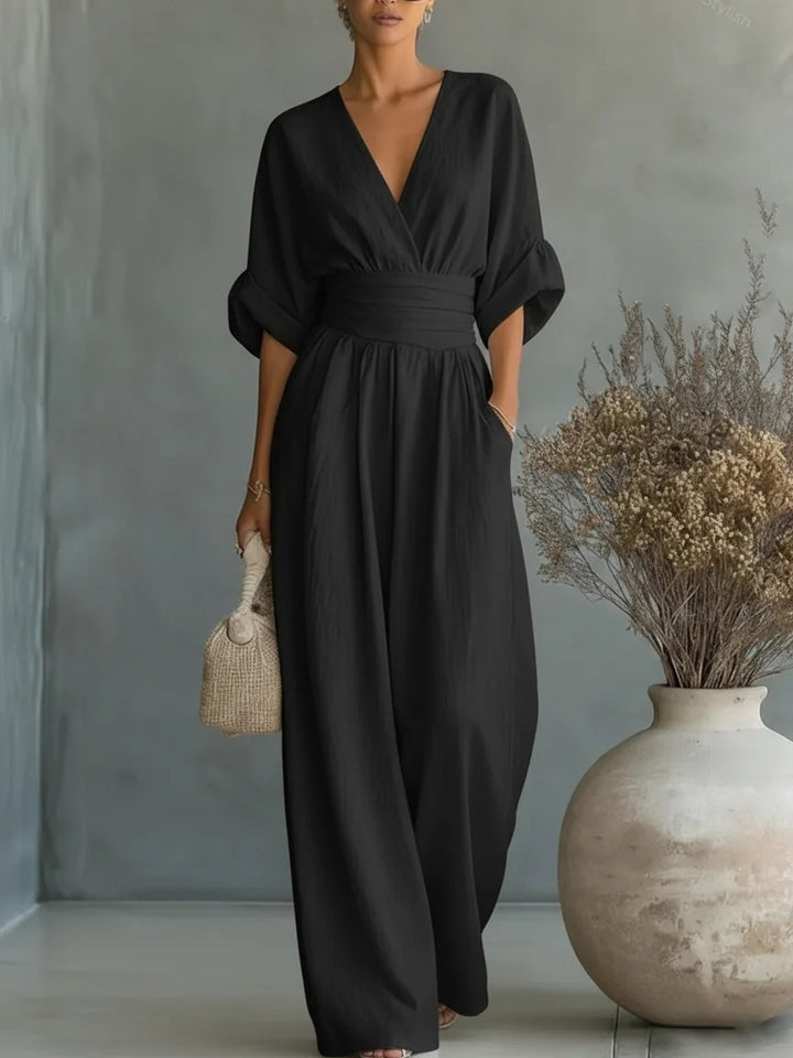 Damen Jumpsuit mit elegantem V-Ausschnitt und weitem Bein Echo Archiv