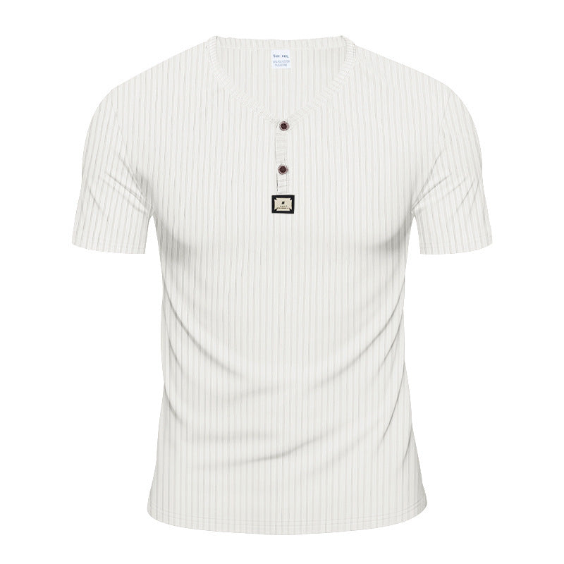 Herren Kurzarm-Henley-T-Shirt mit eleganter Struktur und modischen Knöpfen Echoarchiv