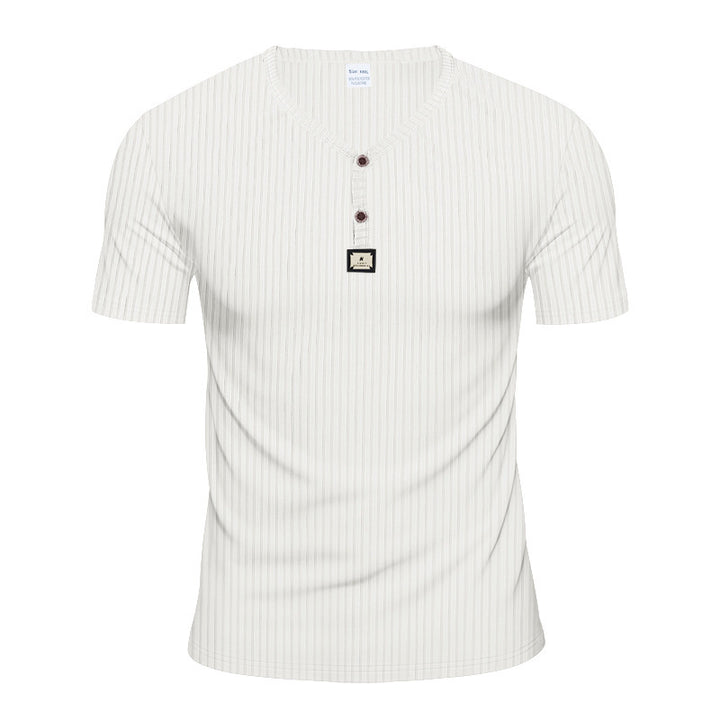 Herren Kurzarm-Henley-T-Shirt mit eleganter Struktur und modischen Knöpfen Echoarchiv