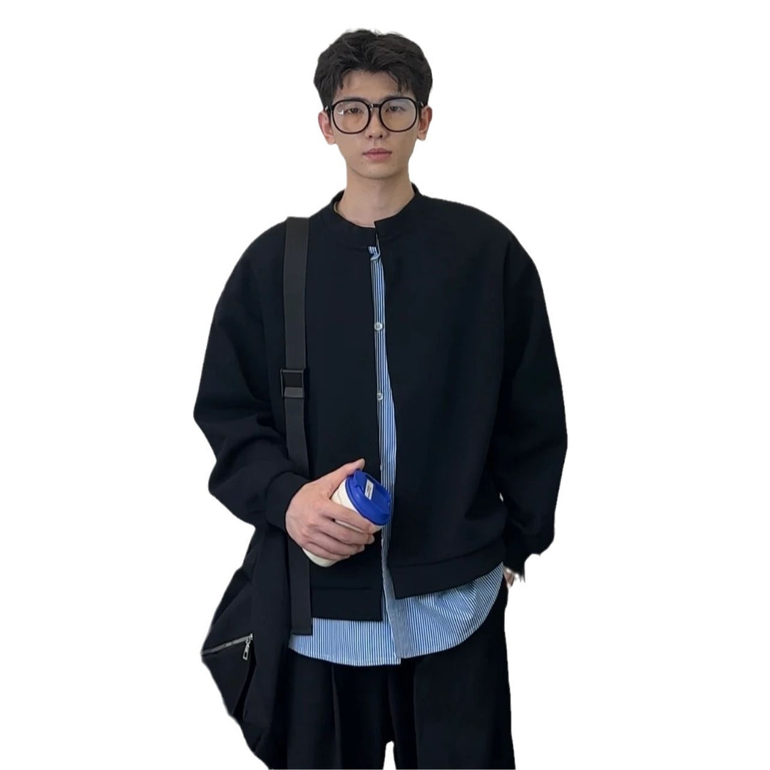 Herren Sweatshirt im Lagenlook mit verdeckter Knopfleiste und Rundhalsausschnitt Echoarchiv