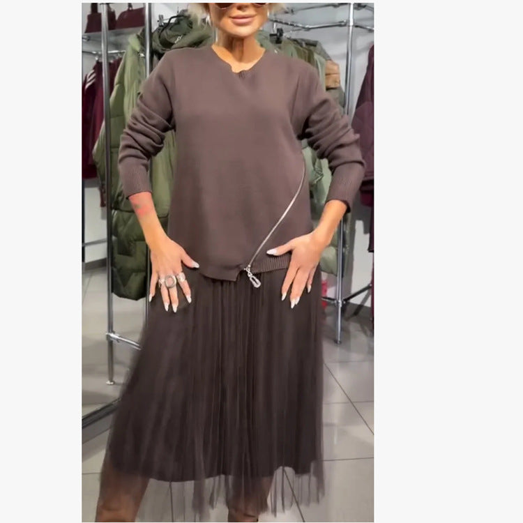 Damen Oversize Feinstrickpullover mit Seitenschlitzen, diagonalem Naht und schichtartigem Look Echoarchiv