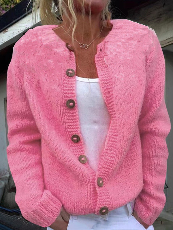 Damen nan kuscheliger Strickcardigan mit Zierholzknöpfen und Rundhalsausschnitt Echo Archiv