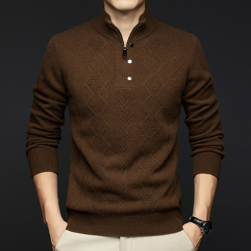Herren modischer Strickpullover mit schmalem Kragen und feinem Rautenmuster Echoarchiv