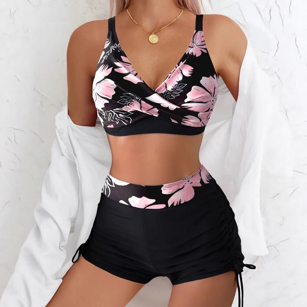 Damen Bikiniset mit floralem Oberteil und verstellbarem Hosenbund Echo Archiv