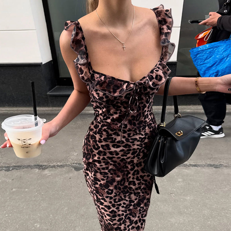 Damen Maxi-Kleid mit verführerischem Leopardenmuster und Rüschendetails Echo Archiv