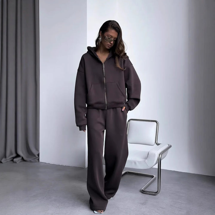 Damen Oversized Kapuzenjacke und Sweathose Set – Auréline