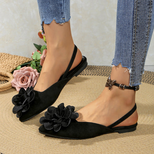 Damen Slingback-Mules mit spitzer Zehenpartie und großer Blumenapplikation Echo Archiv