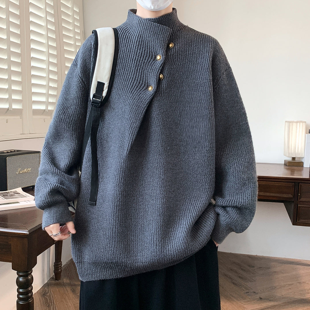 Herren Oversize-Rippenpullover mit asymmetrischem Knopfkragen Echo Archiv