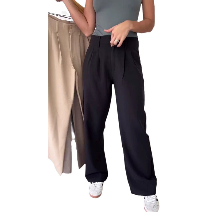 Damen nan elegante sakkoinspirierte Bundfaltenhose mit hoher Bundpassform geradem weitem Bein und Eingrifftaschen Echo Archiv
