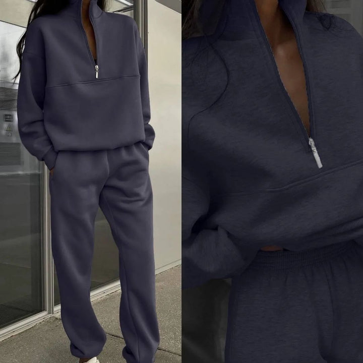 Damen Oversize Half-Zip Sweatshirt mit Stehkragen und weicher Jogginghose – Avérine