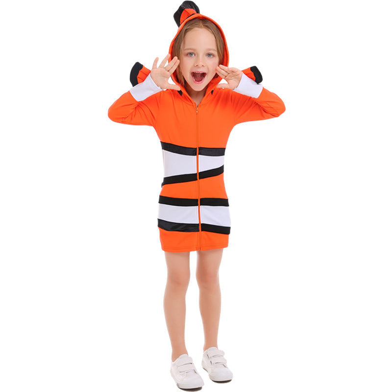Damen Tierkostüm im Clownfisch-Design mit Kapuze und bunten Akzenten Echo Archiv