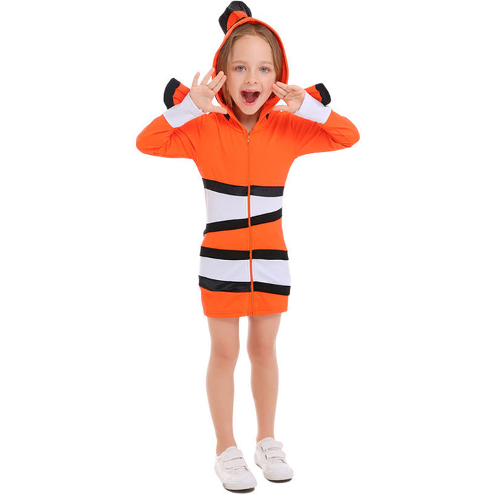 Damen Tierkostüm im Clownfisch-Design mit Kapuze und bunten Akzenten Echo Archiv