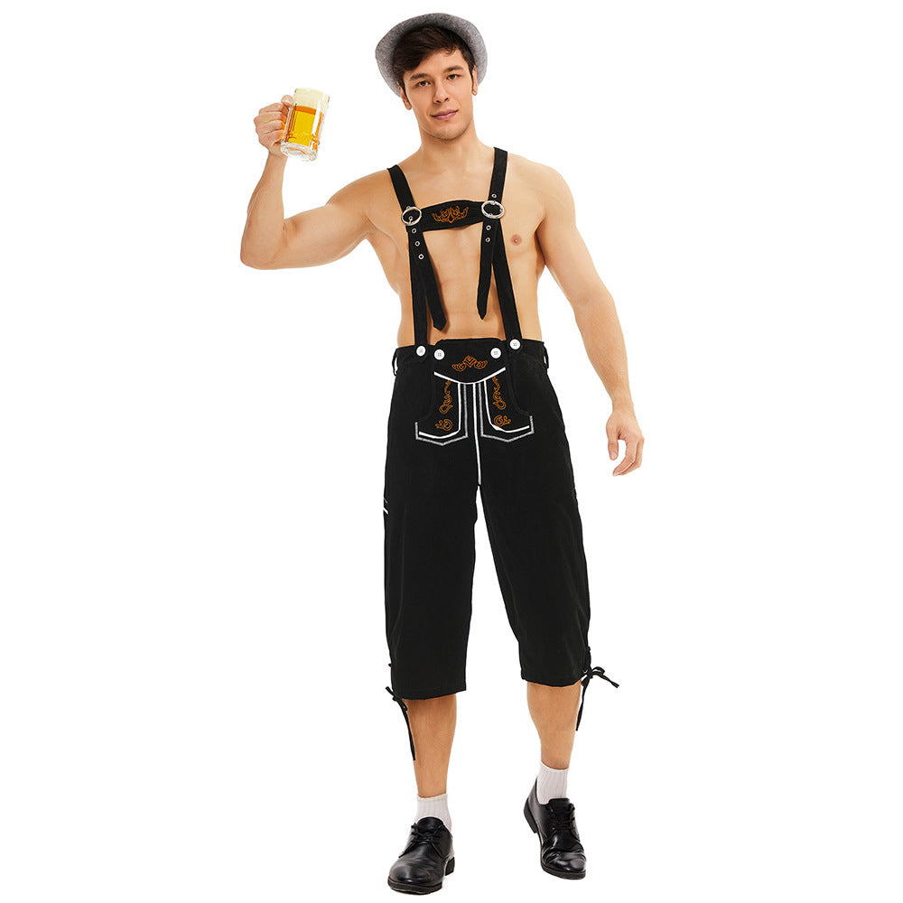 Herren nan knielange Wildlederimitat Lederhose mit detaillierter Stickerei Echo Archiv