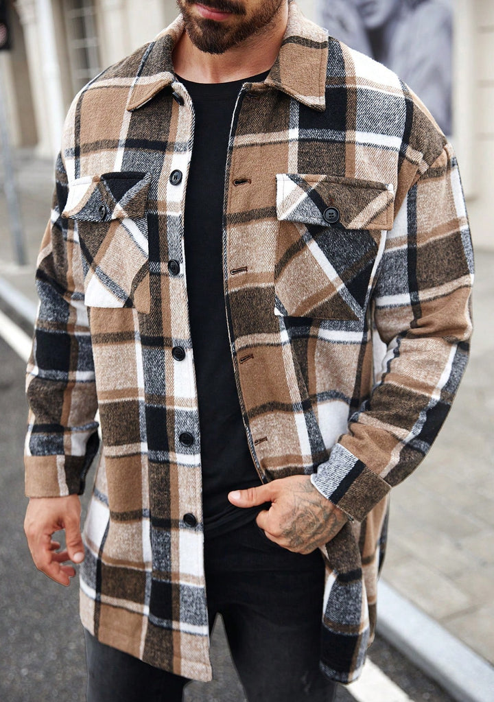 Herren karierte Flanelljacke mit knöpfbaren Taschen und modernem Schnitt Echoarchiv