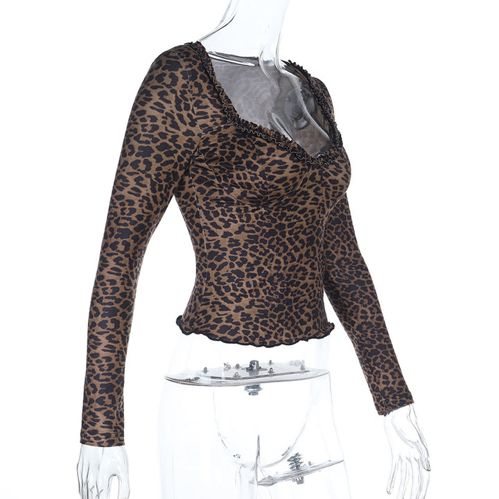 Damen elegantes Leopardenmuster Langarmoberteil Echo Archiv