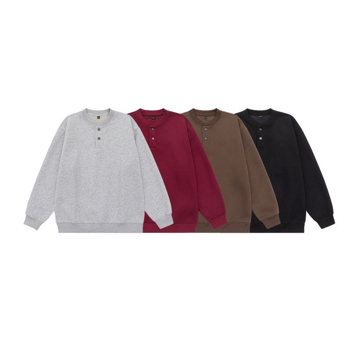 Unisex Weit geschnittenes Sweatshirt mit Halbknopfleiste und gerippten Bündchen Echoarchiv