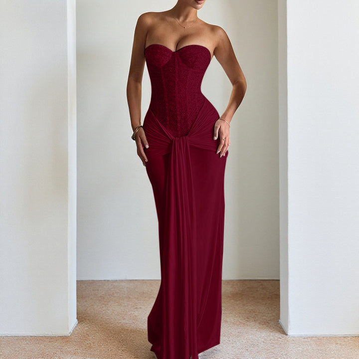 Damen schickes Maxikleid mit elegantem Bustier-Oberteil und gerafftem Rock Echo Archiv