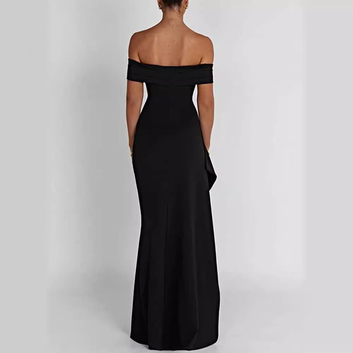 Damen Elegantes Off-Shoulder Maxikleid mit hohem Schlitz und Drapierungen Echo Archiv