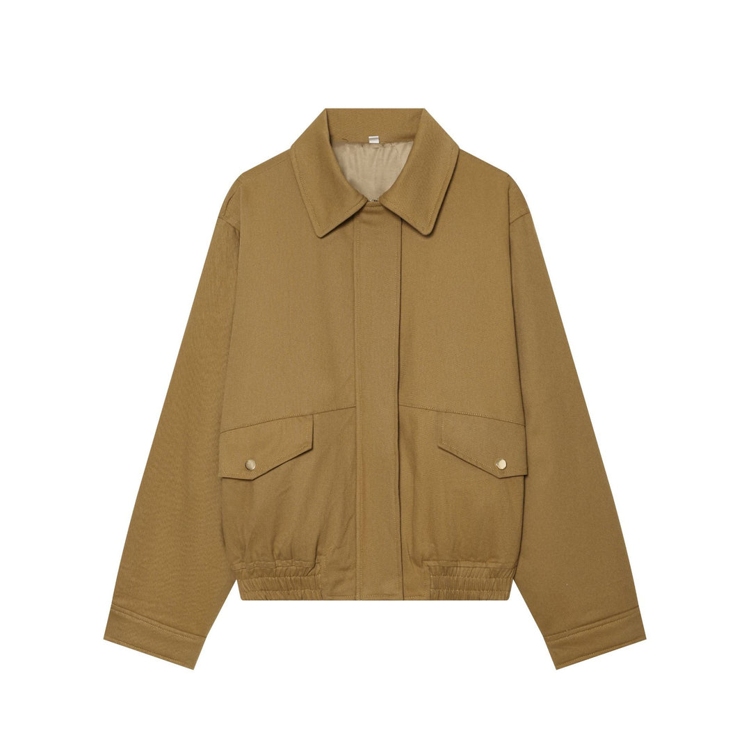 Damen leichte Fieldjacke aus Baumwollmix mit verdeckter Druckknopfleiste, Hemdkragen und elastischem Saum – Célinea