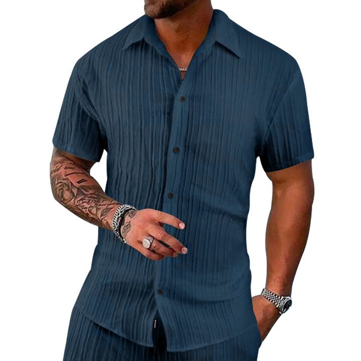 Herren Kurzarm-Hemd mit strukturiertem Design und modernen Knopfdetails Echoarchiv