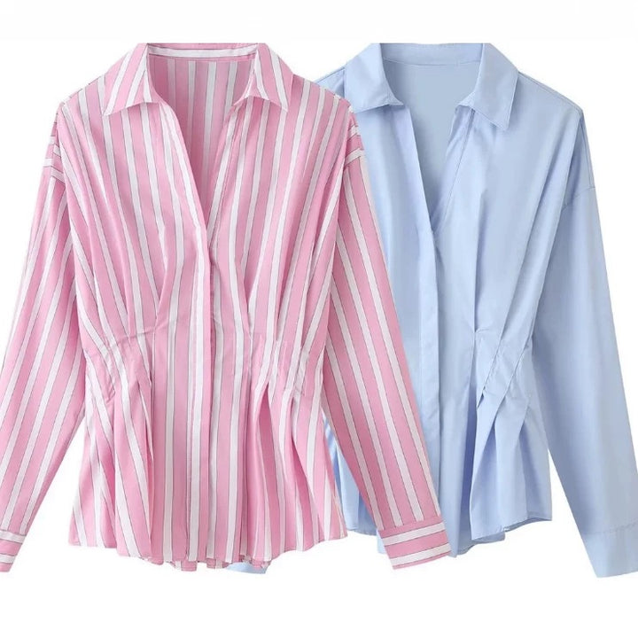 Damen taillierte Bluse mit Kellerfalten und Hemdkragen Echo Archiv
