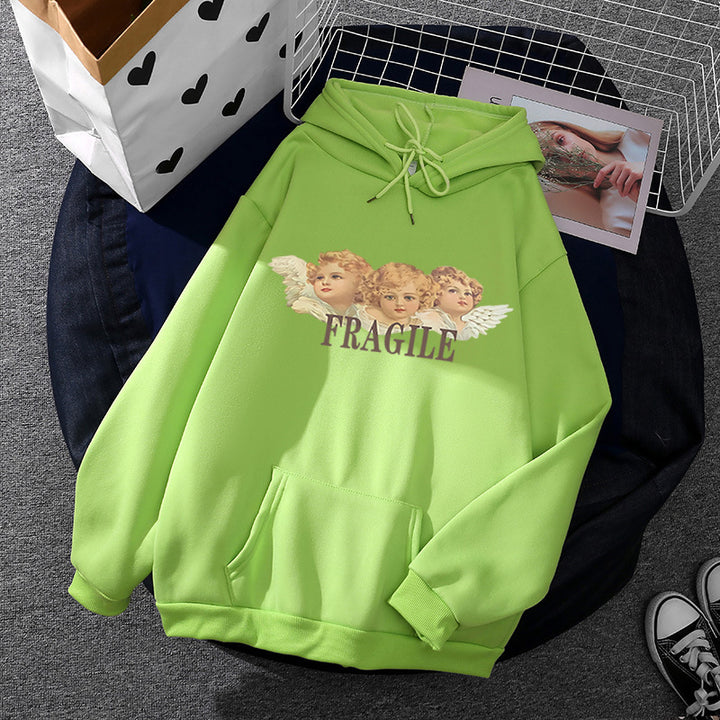 Damen leichter Oversize Kapuzenpullover mit Herz‑EKG‑Motiv, langen Kordeln und elastischem Bund – Auréline