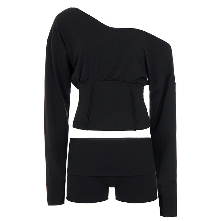 Damen nan asymmetrisches einschulteriges Lounge-Set mit tailliertem gerafftem Crop-Top und hochgeschnittenen Umschlag-Shorts Echo Archiv