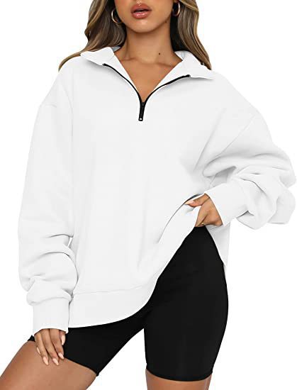 Damen nan oversized Sweatshirt mit halbem Reißverschluss, Stehkragen und überschnittener Schulter Echo Archiv