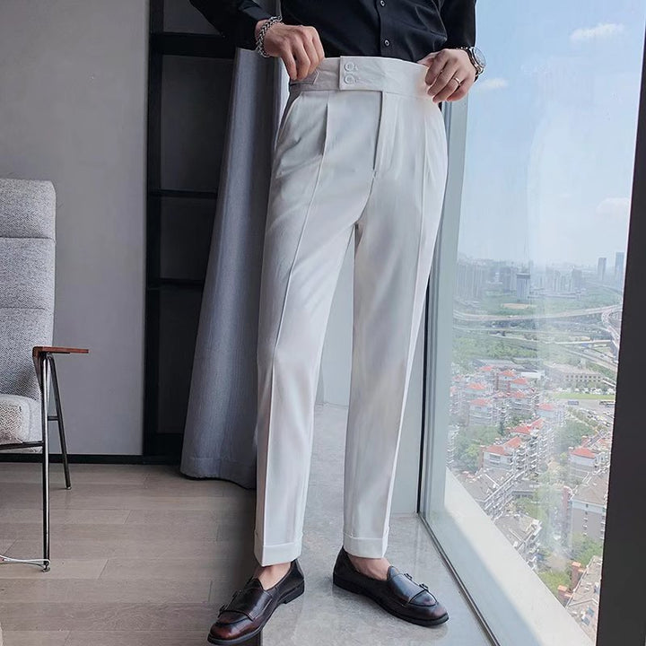 Herren Elegante Anzughose mit hohem Bund und doppelter Knopfdetails Echoarchiv