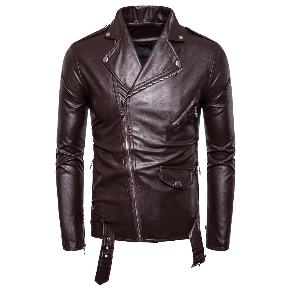 Herren Bikerlederjacke mit asymmetrischem Reißverschluss und praktischen Taschen Echoarchiv