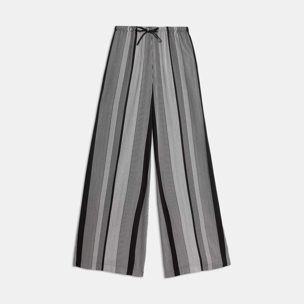 Damen Weite Palazzo-Hose mit Gummibund, Tunnelzug und vertikalem Streifenmuster – Avérine