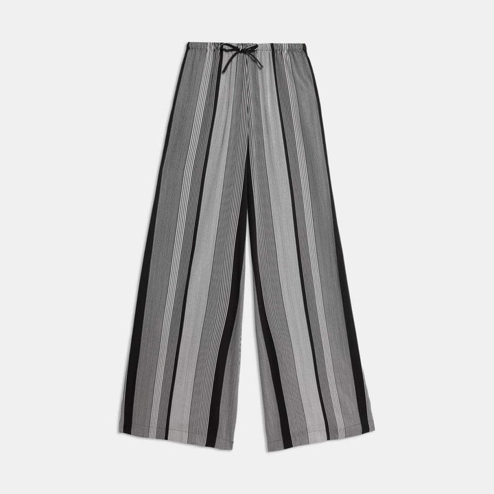 Damen Weite Palazzo-Hose mit Gummibund, Tunnelzug und vertikalem Streifenmuster – Avérine